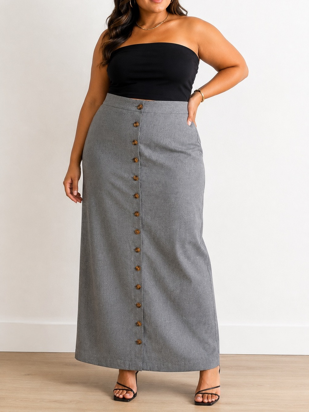 ELOQUII Gray Button Front Maxi Skirt High Rise Plus Size Column Skirt. Size 20